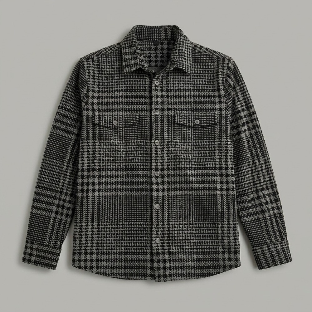 Men's  Express Black Gray Plaid Button-Up Shirt Long Sleeve Regular Fit M